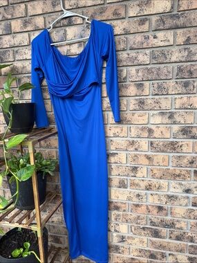 Royal Blue Long Sleeve Draped Maxi Dress - Women